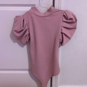 Pink Body suit with puffy sleeves and high neck